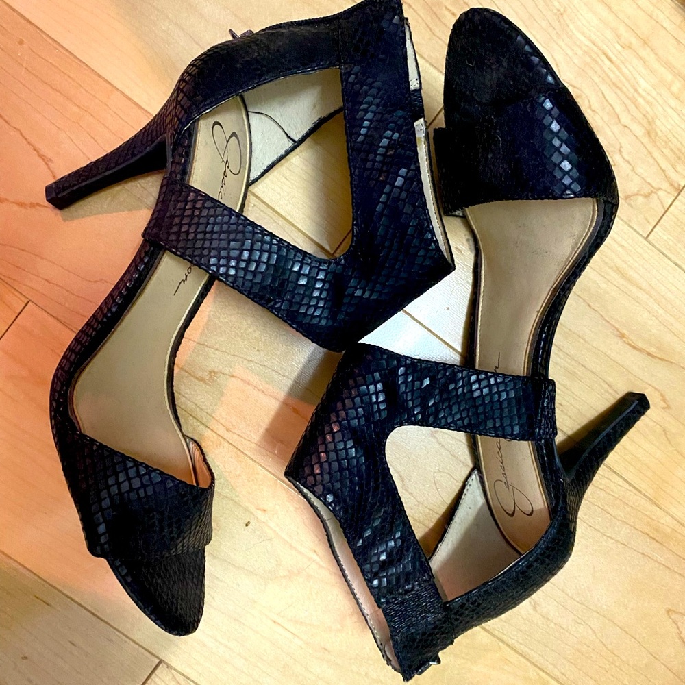 black open toe heels
